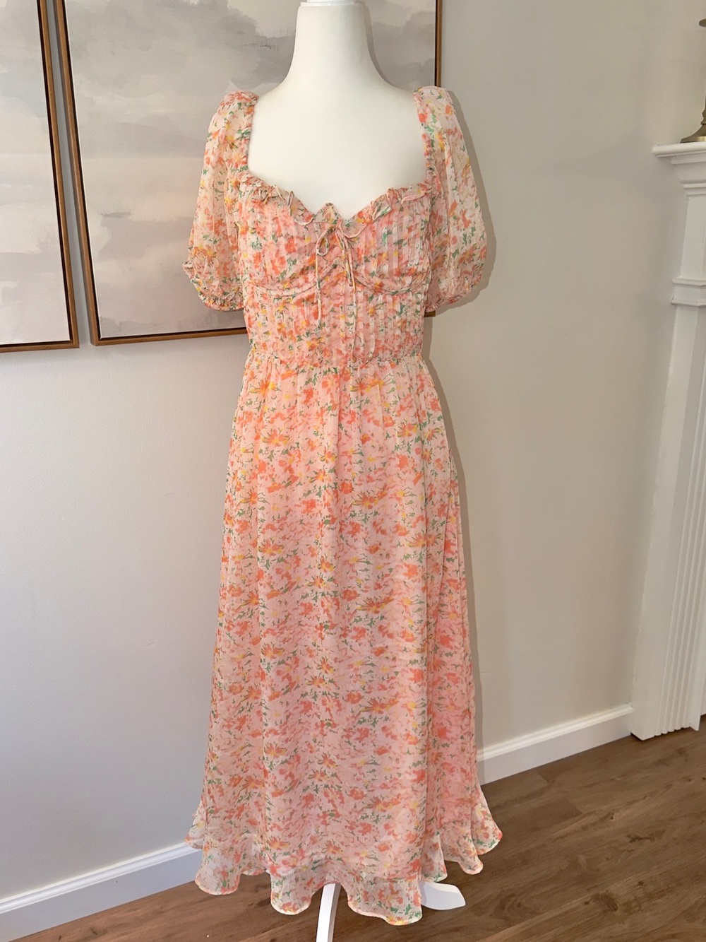 ASTR the Label Lunaria Midi Dress in Orange Green Floral